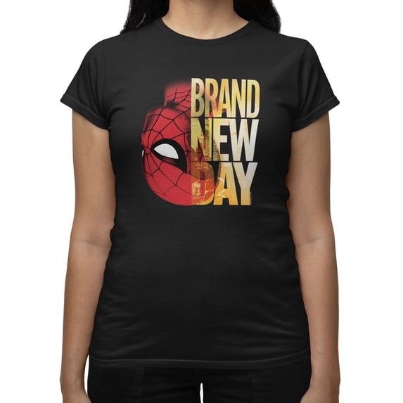 Marvel Spider-Man Brand New Day Women's Spidey Upside Down Logo T-Shirt (Black, S-XXL)