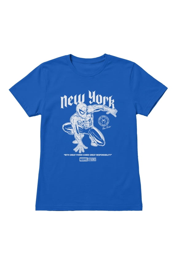 Spider-Man Brand New Day Women's Vintage New York Quote Sketch T-Shirt (Royal, S-XXL)