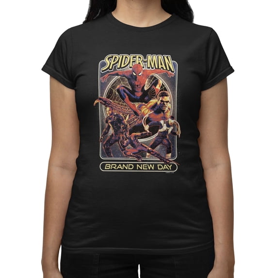 Marvel Spider-Man Brand New Day Women's Vintage Style Movie Poster T-Shirt (Black, S-XXL)