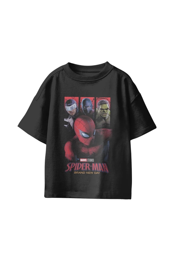 Spider-Man Brand New Day Youth Action Pose Web Distressed T-Shirt (Black, XS-XL)