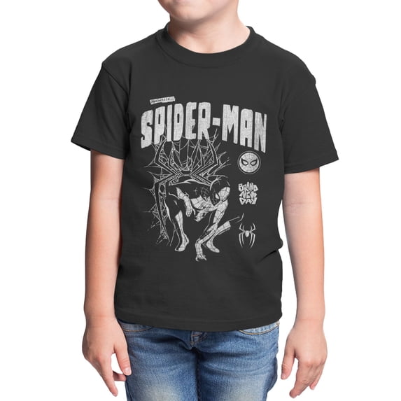 Marvel Spider-Man Brand New Day Youth Classic Action Distressed T-Shirt (Black, XS-XL)