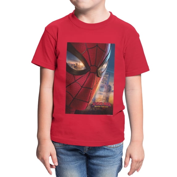 Marvel Spider-Man Brand New Day Youth Close Up Eye City Poster T-Shirt (Red, XS-XL)