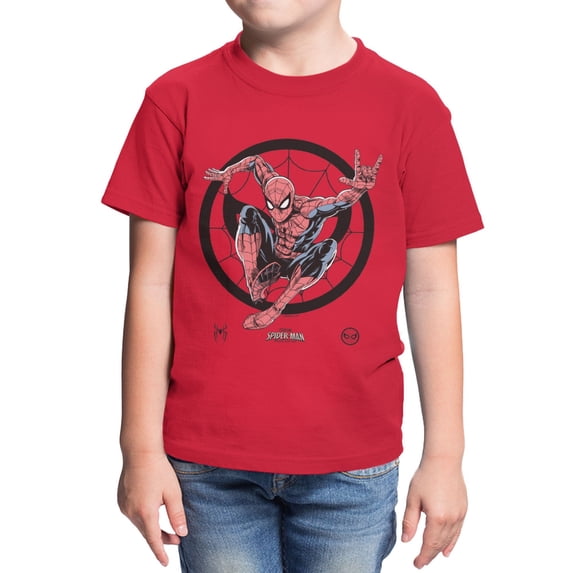 Marvel Spider-Man Brand New Day Youth Crouching Web Sketch Retro T-Shirt (Red, XS-XL)