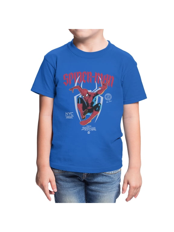 Spider-Man Brand New Day Youth Gothic Script Aesthetic T-Shirt (Royal, XS-XL)