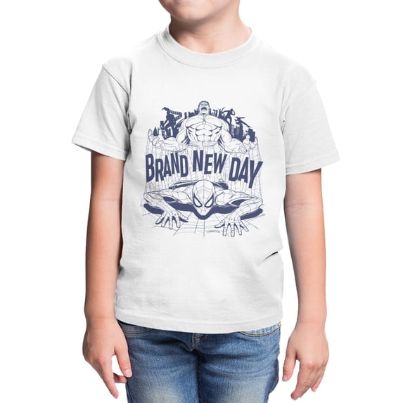 Marvel Spider-Man Brand New Day Youth Hulk & Spidey Line Web Art T-Shirt (Bright White, XS-XL)