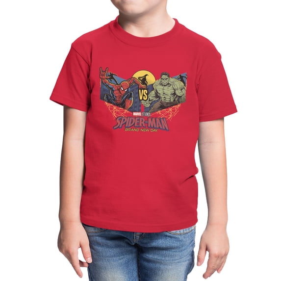 Marvel Spider-Man Brand New Day Youth One Against Four Wing Panels T-Shirt (Red, XS-XL)