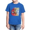 thumbnail image 1 of Marvel Spider-Man Brand New Day Youth Spidey Upside Down Logo T-Shirt (Royal, XS-XL), 1 of 4