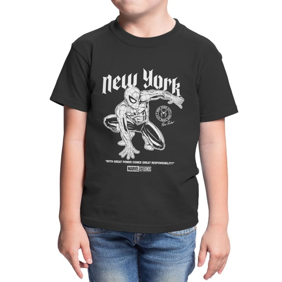 Marvel Spider-Man Brand New Day Youth Vintage New York Quote Sketch T-Shirt (Black, XS-XL)