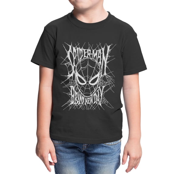Marvel Spider-Man Brand New Day Youth Web Mask Portrait T-Shirt (Black, XS-XL)