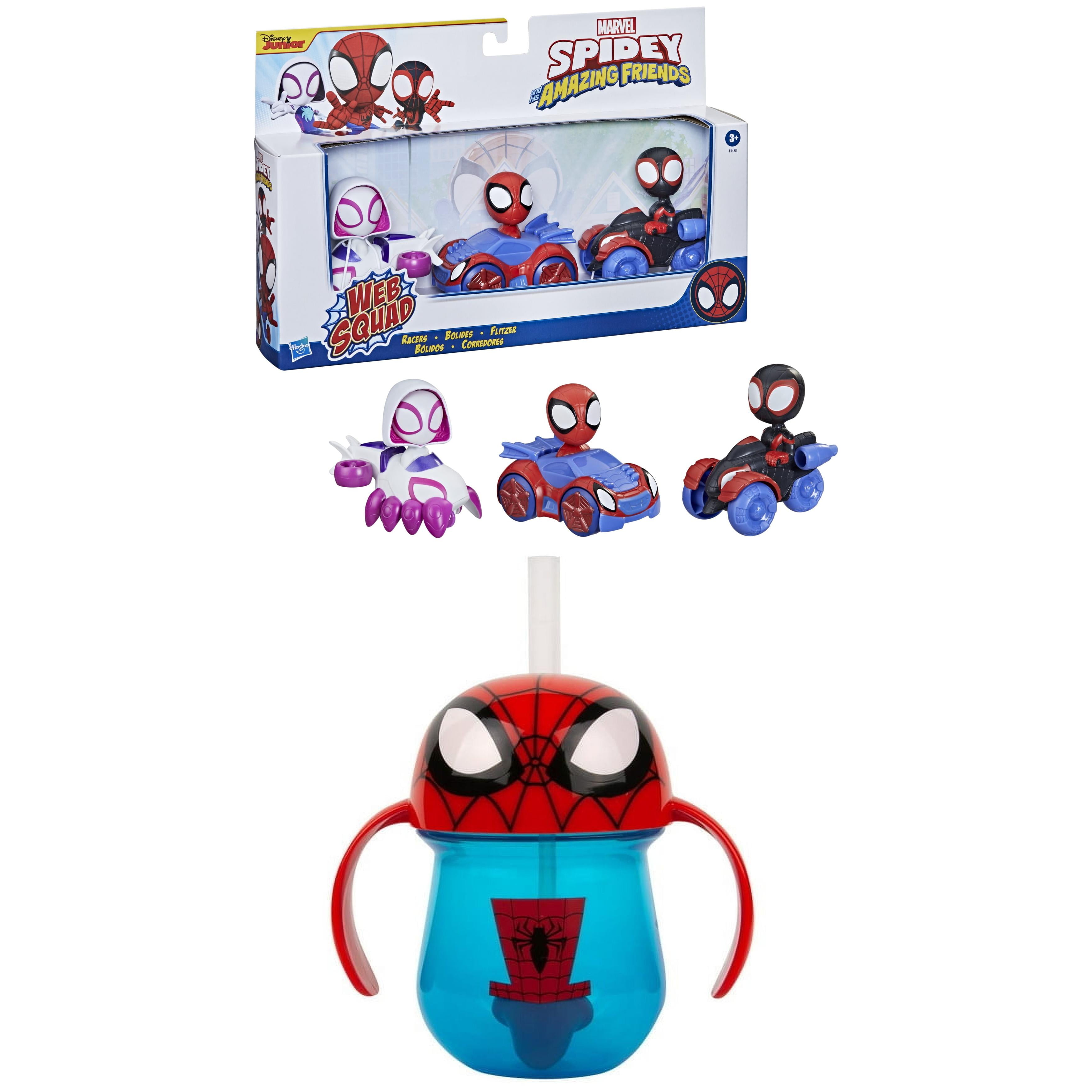 Marvel Spider-Man Bundle with 3-Piece Action Figure Set & Weighted Straw Trainer Cup