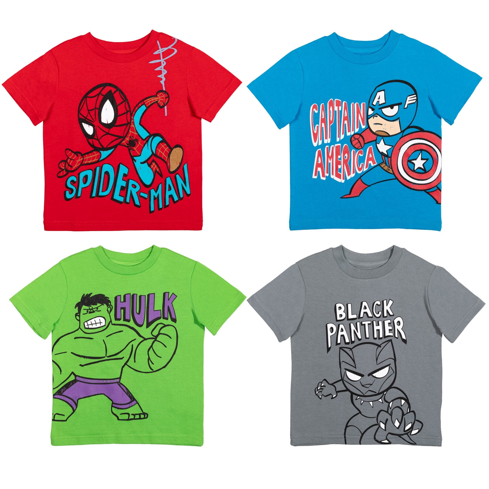 Marvel Avengers Spider-Man Iron Man Captain America 4 Pack Cosplay Athletic  T-Shirts Toddler to Big Kid