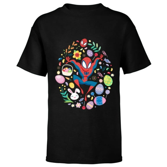Marvel Spider-Man Cartoon Easter Egg - Short Sleeve T-Shirt for Kids - Customized-Black