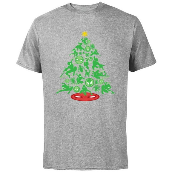 Marvel Spider-Man Christmas Tree Holiday - Short Sleeve Cotton T-Shirt for Adults - Customized-Athletic Heather