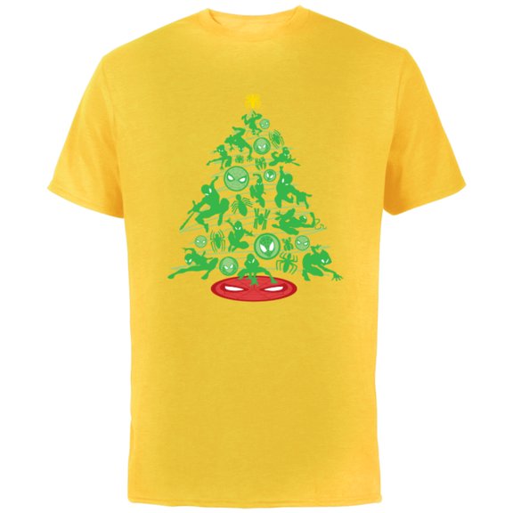 Marvel Spider-Man Christmas Tree Holiday - Short Sleeve Cotton T-Shirt for Adults - Customized-Yellow