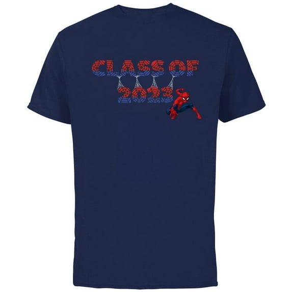Marvel Spider-Man Class of 2023 Graduation Web Letters - Short Sleeve Cotton T-Shirt for Adults - Customized-Navy