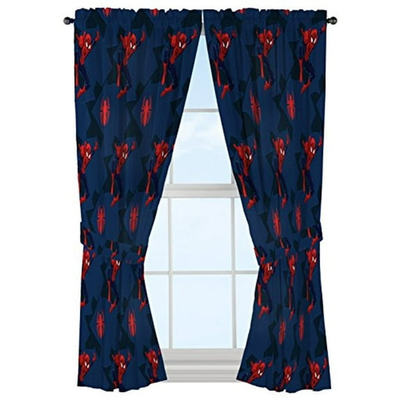 Marvel Spider-Man Classic Saving The Day 63" Curtain Set, 100% Microfiber, Blue