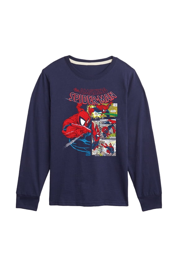 - Spider-Man Comic Panel- Youth Long Sleeve Graphic T-Shirt