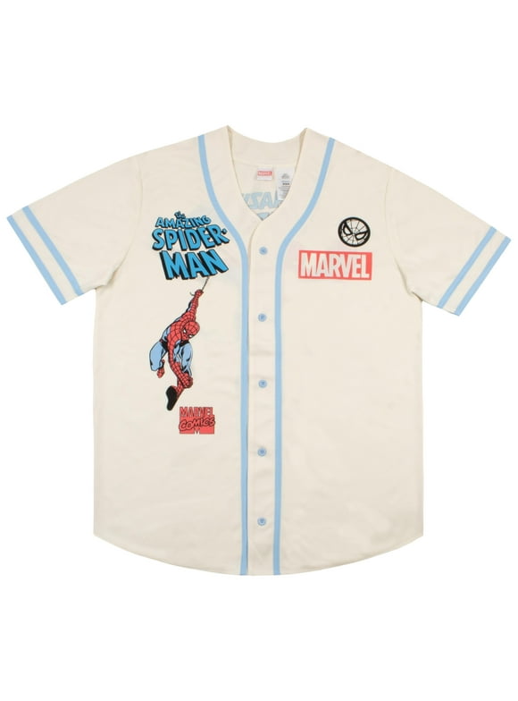 Marvel Spider-Man Comics Men’s Baseball Athletic Jersey Casual Button Down Short Sleeve Shirt (Size S-XL)
