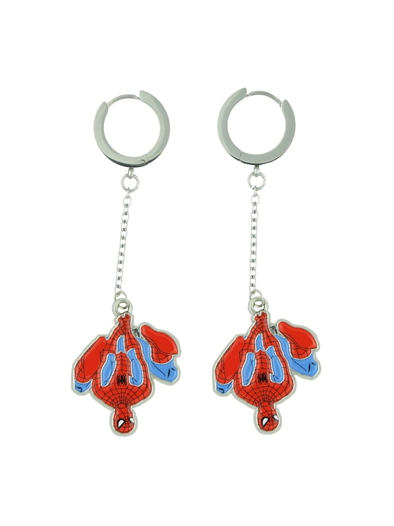 Spider-Man Earrings Upside-Down Spidey Huggie Clicker Hoop Dangle Jewelry