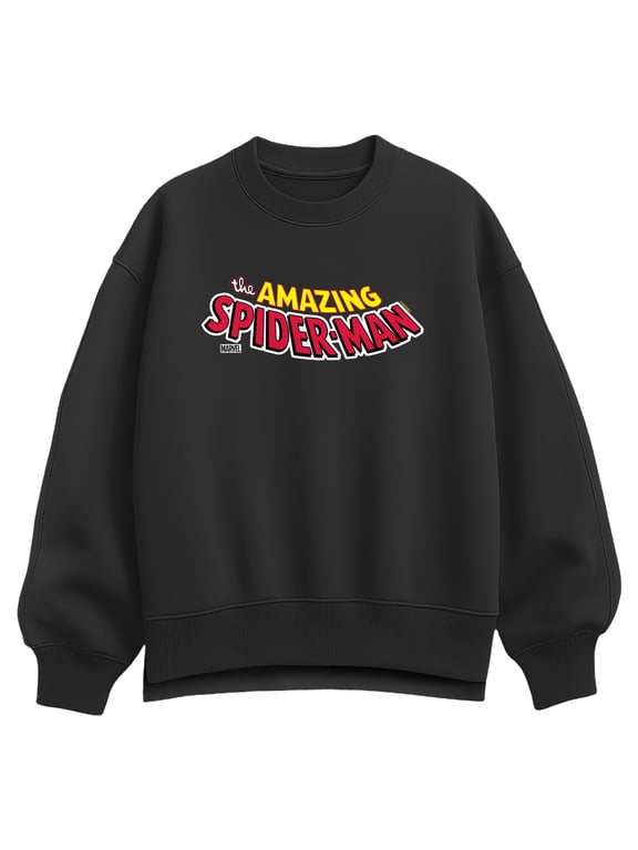 - Spider-Man Editorial Logo Women's Oversized Fleece Crew Sweatshirt
