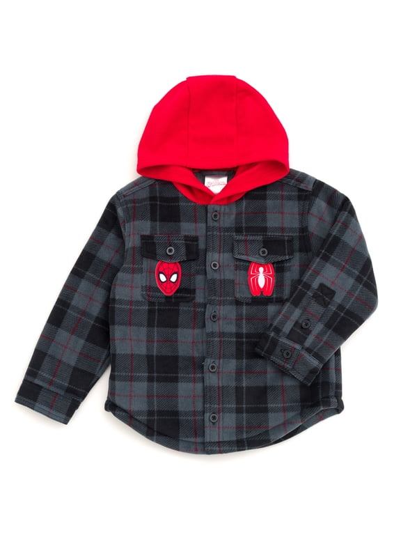 Spider-Man Little Boys' Fleece Hooded Shirt Jacket Black Red