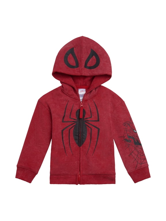 Spider-Man Little Boys' Cosplay Fleece Zip-Up Hoodie Spiderman Mineral Red