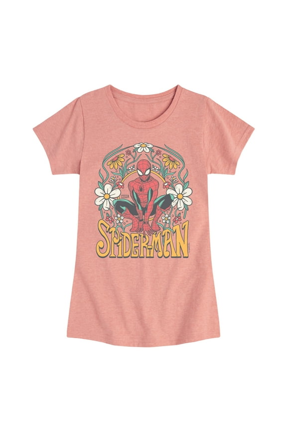 Spider-Man - Florals - Toddler And Youth Girls Fitted Short Sleeve Graphic T-Shirt