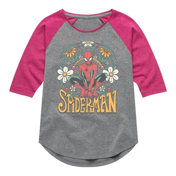 Marvel Spider-Man - Florals - Toddler And Youth Girls Shirt Tail Raglan