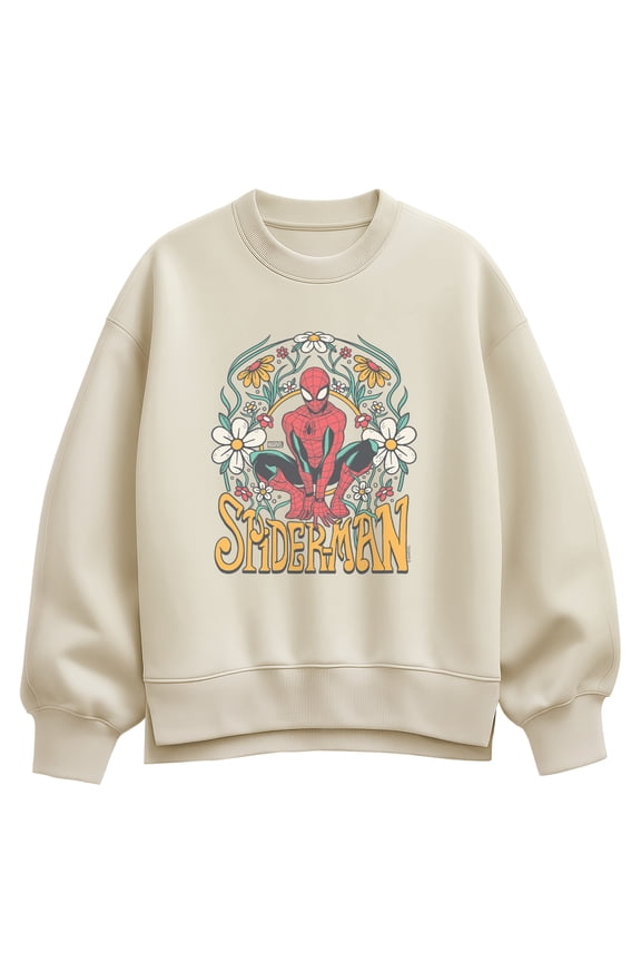 - Spider-Man Florals Oversized Fleece Crew Sweatshirt