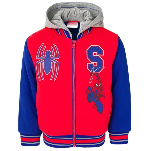 Marvel Spider-Man French Terry Varsity Zip Up Bomber Jacket Toddler to Big Kid