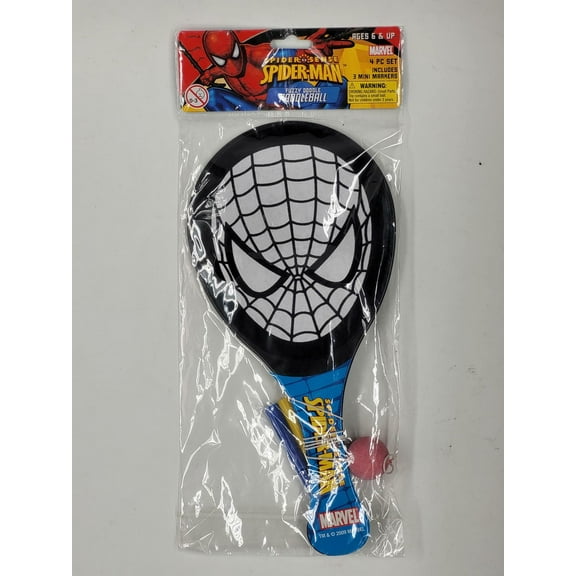 Marvel Spider-Man Fuzzy Doodle Paddleball 4 PC Set with 3 Mini Markers