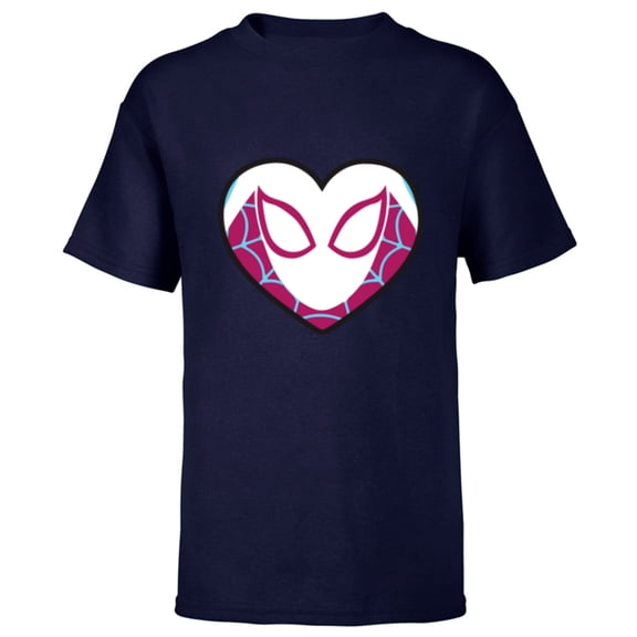 Marvel Spider-Man Ghost Spider Spider-Gwen Heart Mask Logo - Short Sleeve T-Shirt for Kids - Customized-Navy
