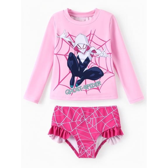 Marvel Spider-Man Girls Swimsuit Ghost-Spider Rash Guard 2 Pieces Bathing Suits Beach Tankini Set Sizes 2-9