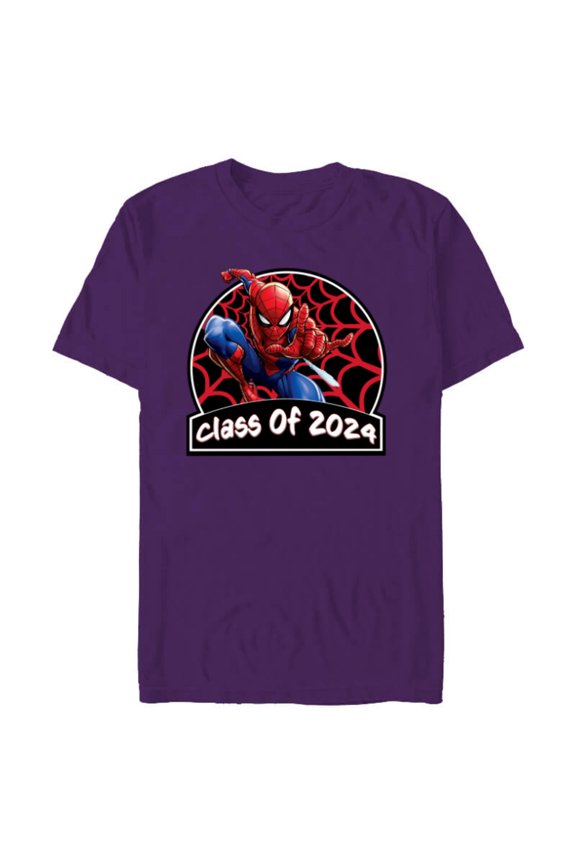 Spider-Man Graduation Congrats New Grad Class of 2024 - Short Sleeve Blended T-Shirt for Adults - Customized-Purple