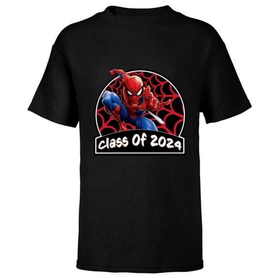 Marvel Spider-Man Graduation Congrats New Grad Class of 2024 - Short Sleeve T-Shirt for Kids - Customized-Black