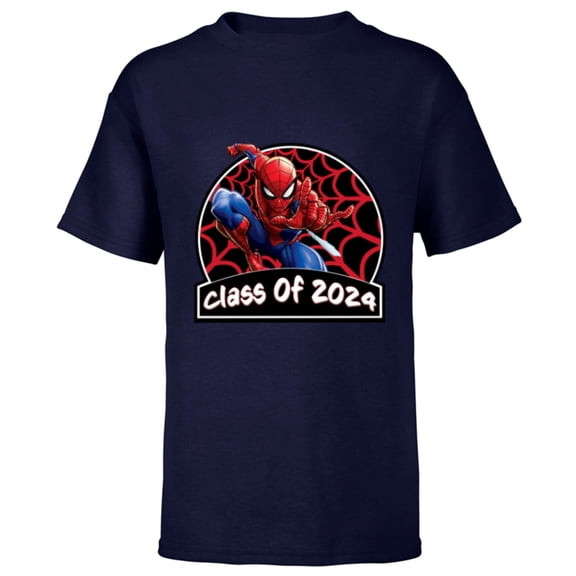 Marvel Spider-Man Graduation Congrats New Grad Class of 2024 - Short Sleeve T-Shirt for Kids - Customized-Navy