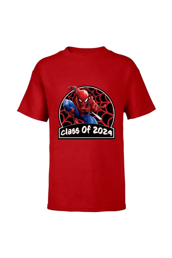 Spider-Man Graduation Congrats New Grad Class of 2024 - Short Sleeve T-Shirt for Kids - Customized-Red