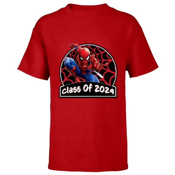 Marvel Spider-Man Graduation Congrats New Grad Class of 2024 - Short Sleeve T-Shirt for Kids - Customized-Red