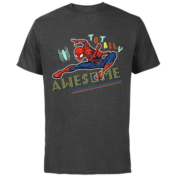 Marvel Spider-Man Graphic Pop Marker Color Totally Awesome - Short Sleeve Cotton T-Shirt for Adults - Customized-Charcoal