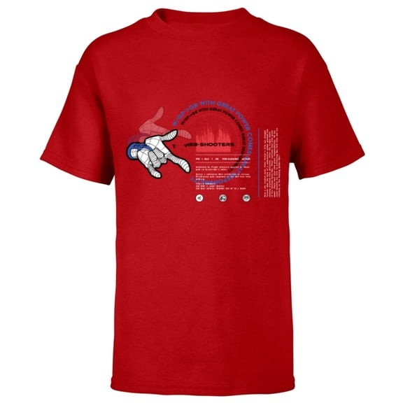 Marvel Spider-Man Great Power Web Shooter Data Readout - Short Sleeve T-Shirt for Kids - Customized-Red