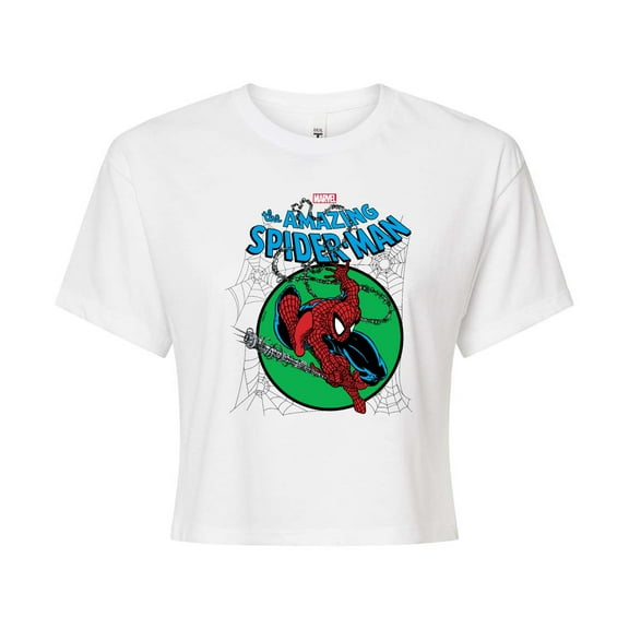 Marvel Spider-Man - Green Circle - Juniors Cropped Graphic T-Shirt