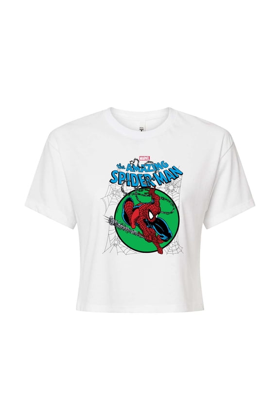 Spider-Man - Green Circle - Juniors Cropped Graphic T-Shirt