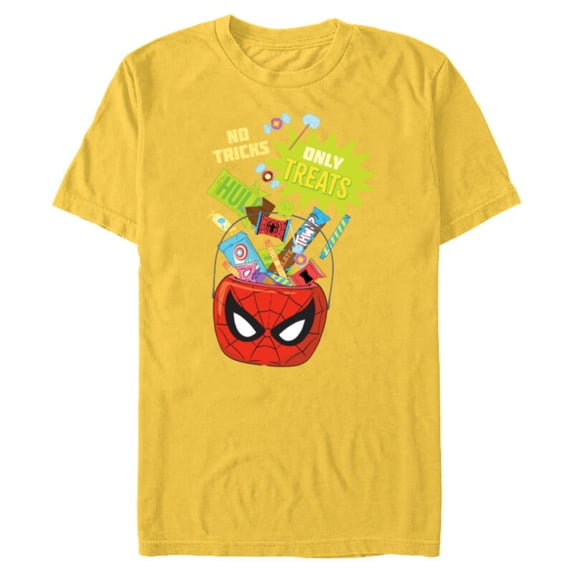 Marvel Spider-Man Halloween Bucket No Tricks Only Treats - Short Sleeve Blended T-Shirt for Adults - Customized-Yellow