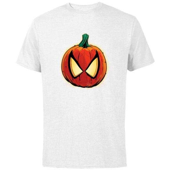 Marvel Spider-Man Halloween Spooky Pumpkin Jack-o’-Lantern - Short Sleeve Cotton T-Shirt for Adults - Customized-White