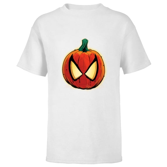 Marvel Spider-Man Halloween Spooky Pumpkin Jack-o’-Lantern - Short Sleeve T-Shirt for Kids - Customized-White