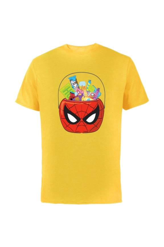 Spider-Man Halloween Trick or Treat Candy Bucket - Short Sleeve Cotton T-Shirt for Adults - Customized-Yellow