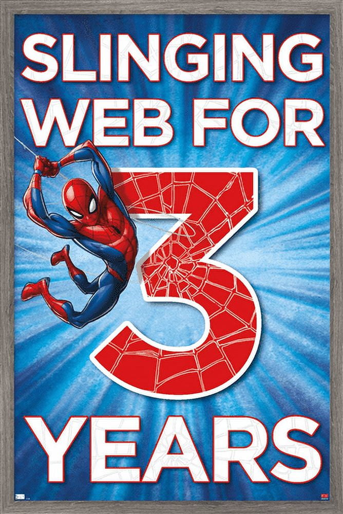 Marvel Spider-Man - Happy 3rd Birthday Wall Poster, 14.725" x 22.375", Framed
