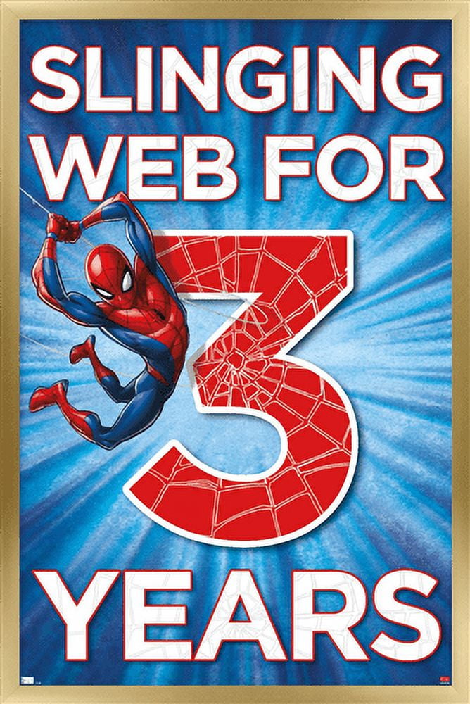 Marvel Spider-Man - Happy 3rd Birthday Wall Poster, 22.375" x 34", Framed
