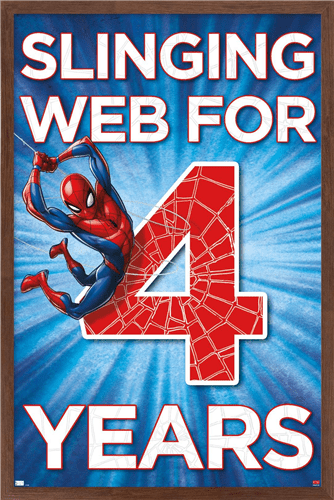 Marvel Spider-Man - Happy 4th Birthday Wall Poster, 14.725" x 22.375", Framed