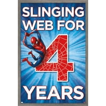 Marvel Spider-Man - Happy 4th Birthday Wall Poster, 14.725" x 22.375", Framed